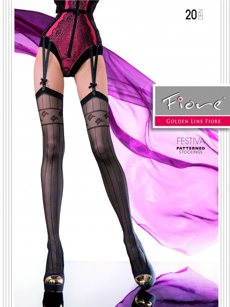 Fiore - Striped stockings with floral pattern 20 denier