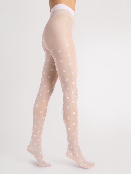 Fiore - Collant 20 denari con motivo floreale, molto romantico ed elegante