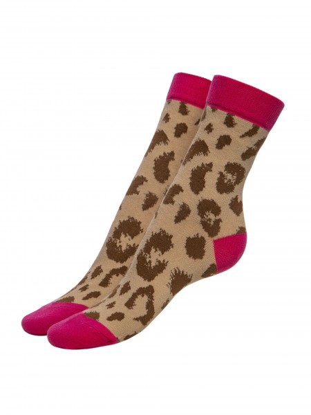 Fiore - Contrast top ankle socks with cotton and animal print