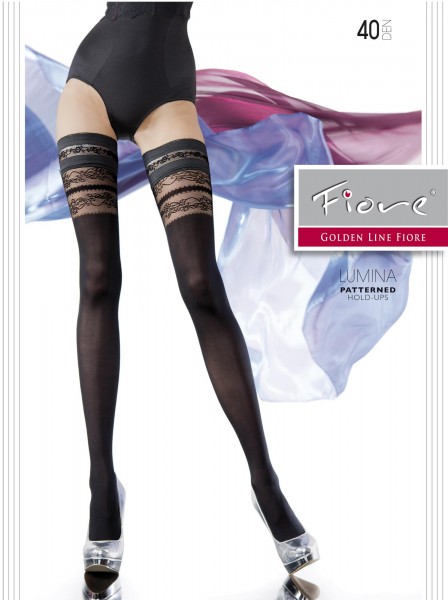 Fiore - Opaco Reggicalze con semi puro motivo floreale lace top Lumina 40 denier