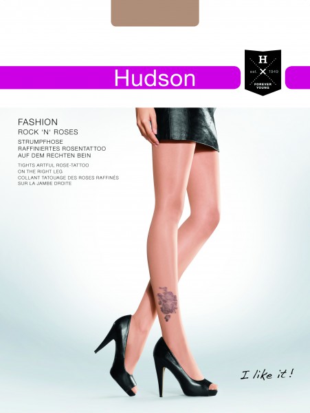 Hudson - Trendy tattoo effect collant con rose print