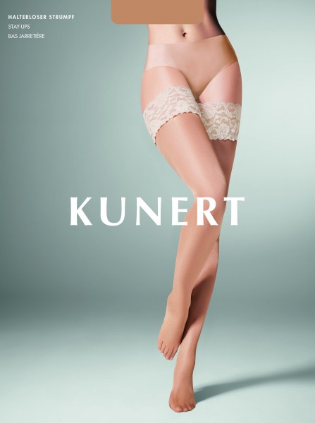 Kunert - Calza autoreggente estiva, punta invisibile, con balza in pizzo motivo floreale
