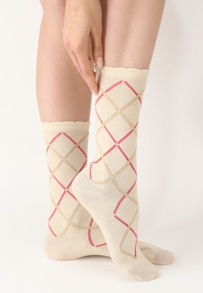 Oroblu - Calzino con motivo tartan a tre colori, in morbido poliestere riciclato e soffice viscosa