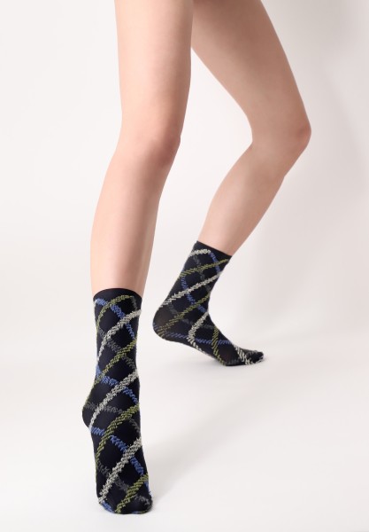 Oroblu - Calzino coprente con motivo tartan e dettagli in lurex