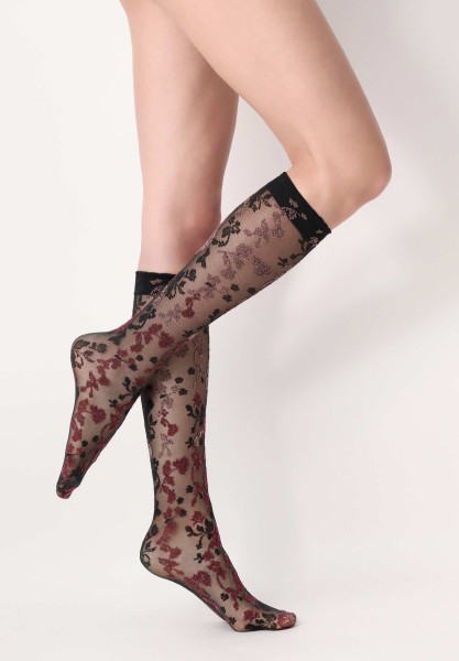 Oroblu - Gambaletto velato ad effetto pizzo il motivo floreale a due colori