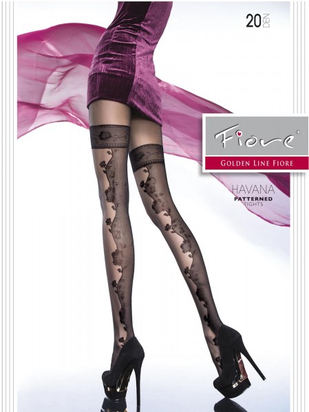 Fiore - Sensuous mock Collant Autoreggenti con motivo floreale Havana 20 DEN